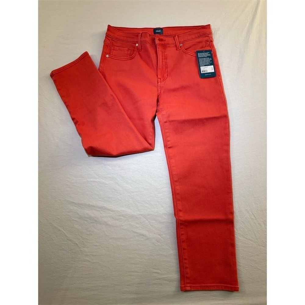 JAG Cassie Mid Rise Crop Slim Straight Leg Jeans Salsa Red Orange 10 J2943GDS676